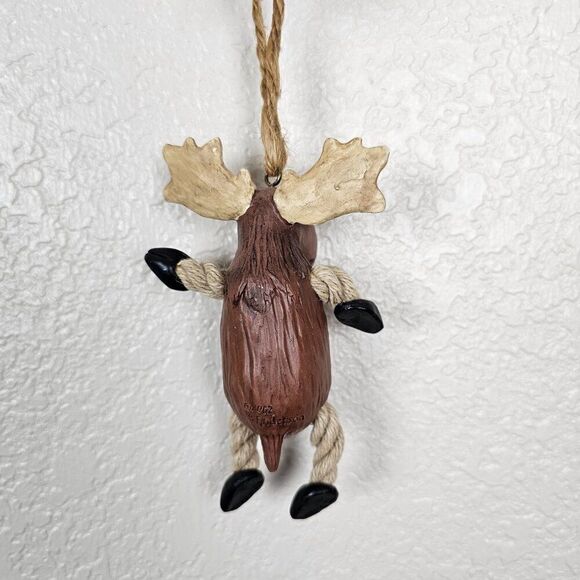Vintage Bert Anderson Christmas Moose Elk Ornament 2002 Dangling Folk Art Jute - Picture 4 of 14